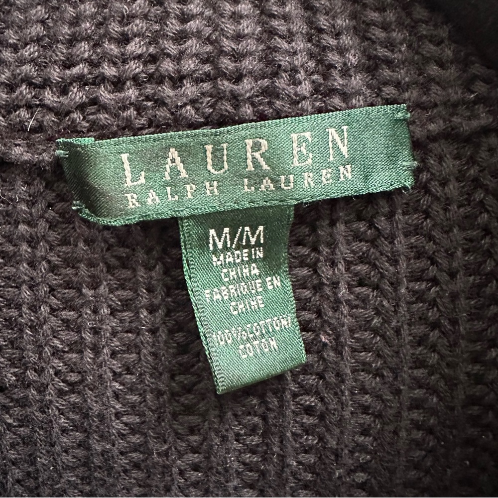 Ralph Lauren Black 100% Cotton Knit Shawl Collar Toggle Cardigan Women’s Sz Med - Picture 9 of 10